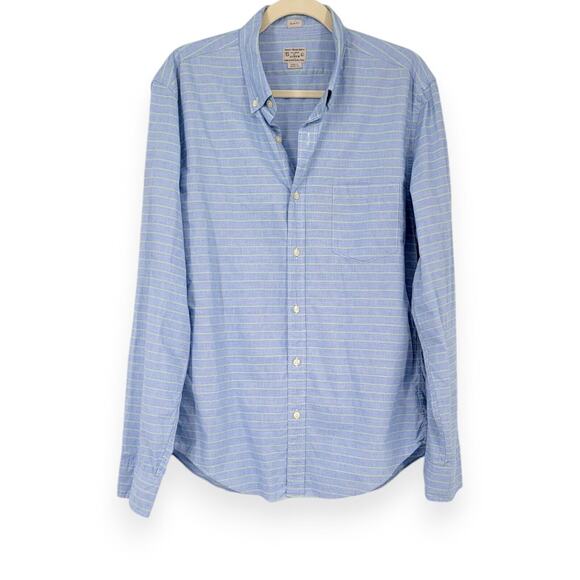 J.Crew Slim Fit Button-Down Shirt Men's Large Blue Green Striped, Mauritius Made - Picture 1 of 4